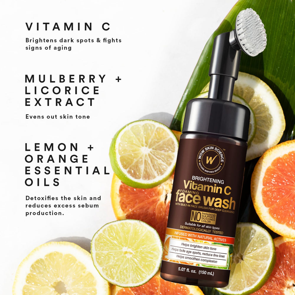 WOW Skin Science Vitamin C Face Wash foaming action on clean skin.