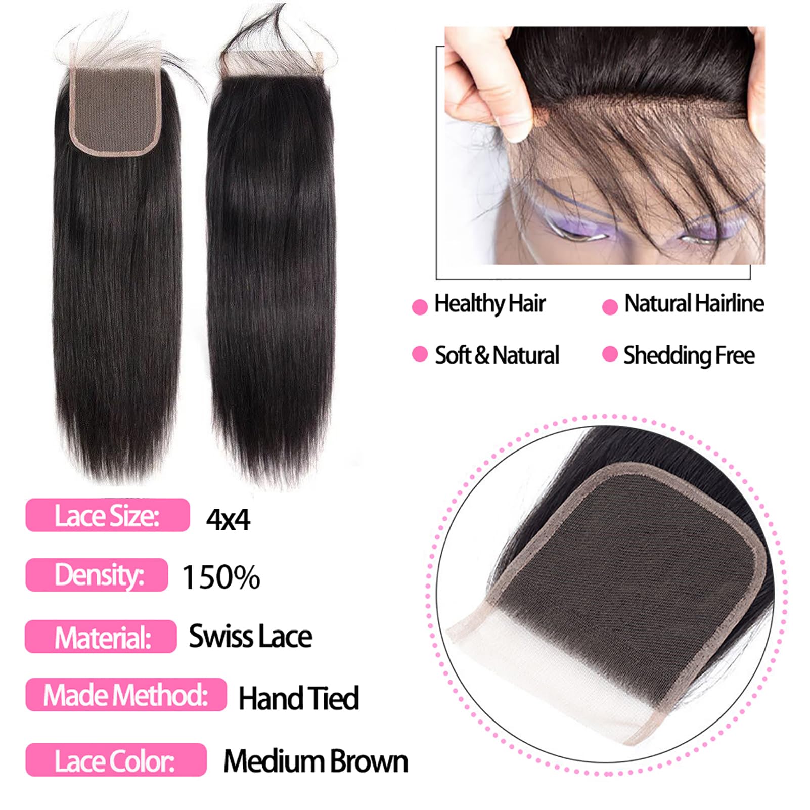 Wowqueen Beauty 18 inch closure with HD lace for natural part