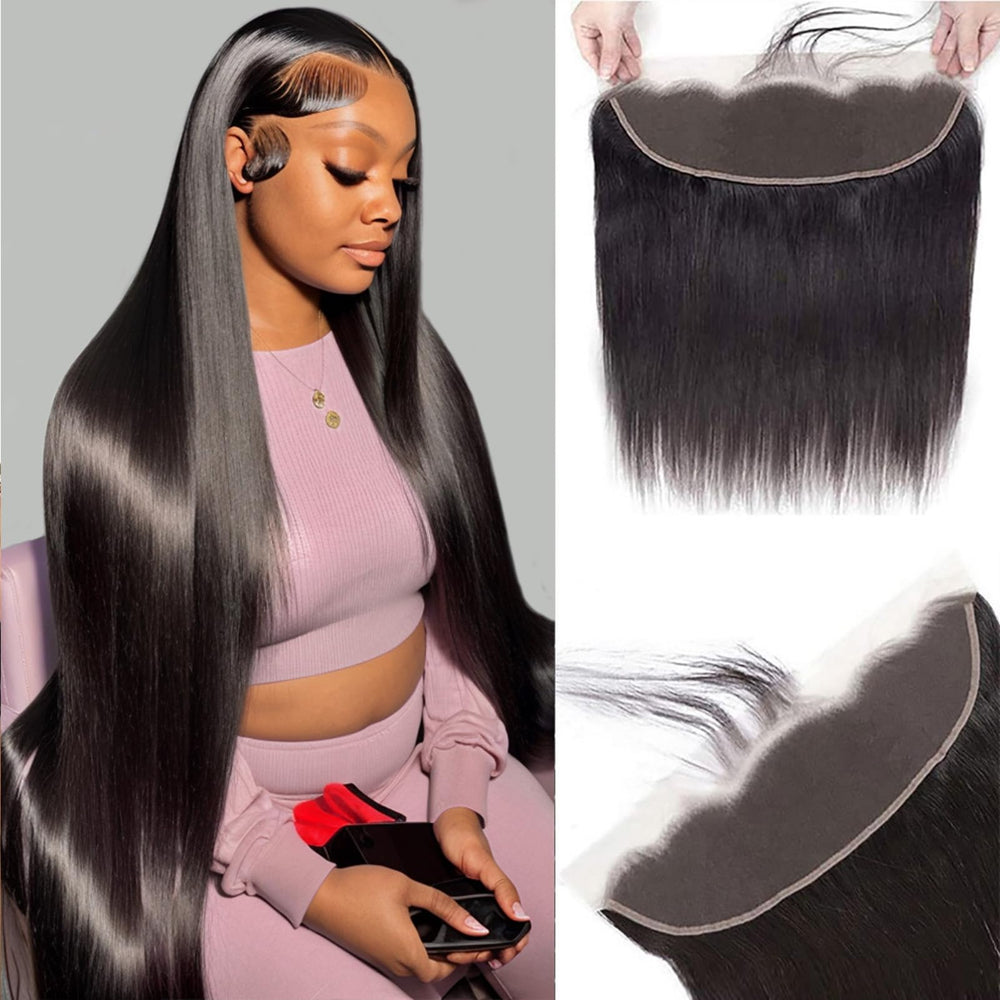 Wowqueen Beauty Brazilian virgin hair 13x4 lace frontal close-up for seamless parting.
