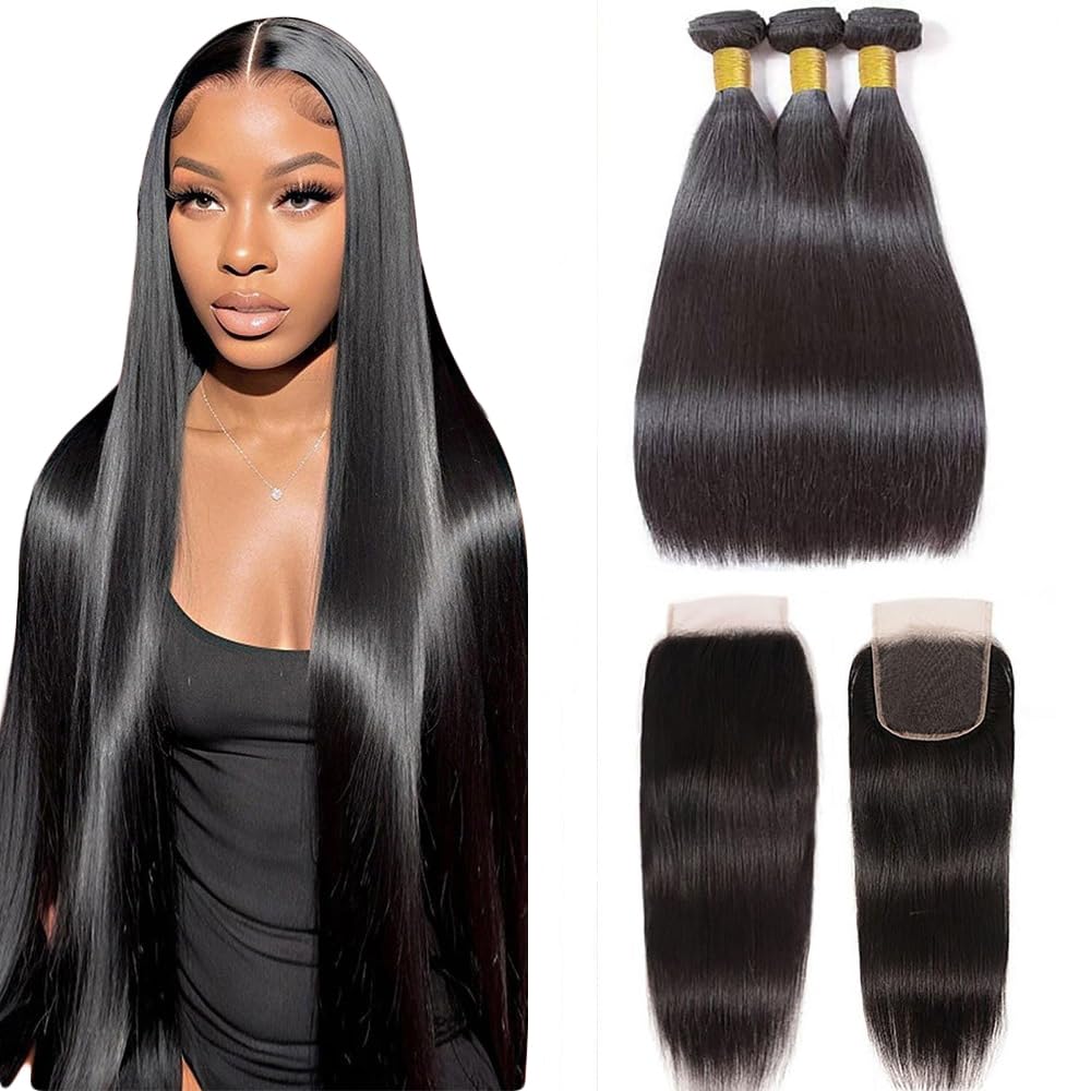 Wowqueen Beauty Brazilian virgin hair straight bundles with closure 20 inch for a sleek style