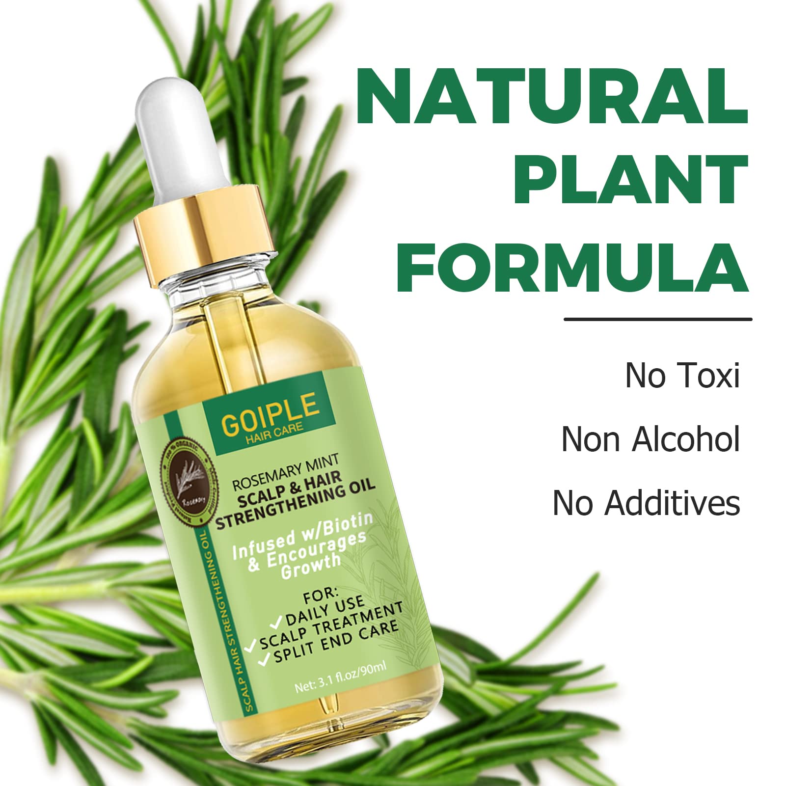 WOZUTUNT Rosemary Oil close-up emphasizes shiny, healthy hair