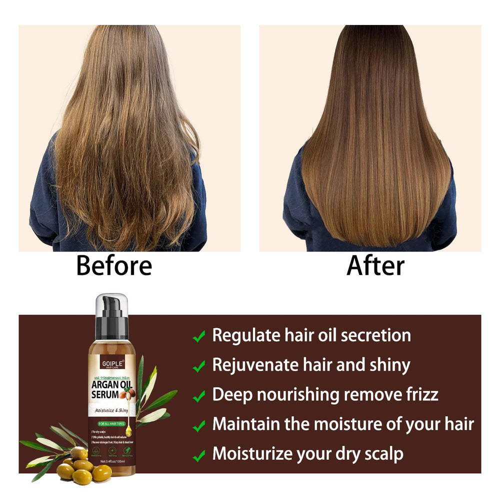 WOZUTUNT Argan Protein Hair Oil Serum demonstrates anti-frizz and shine after styling.