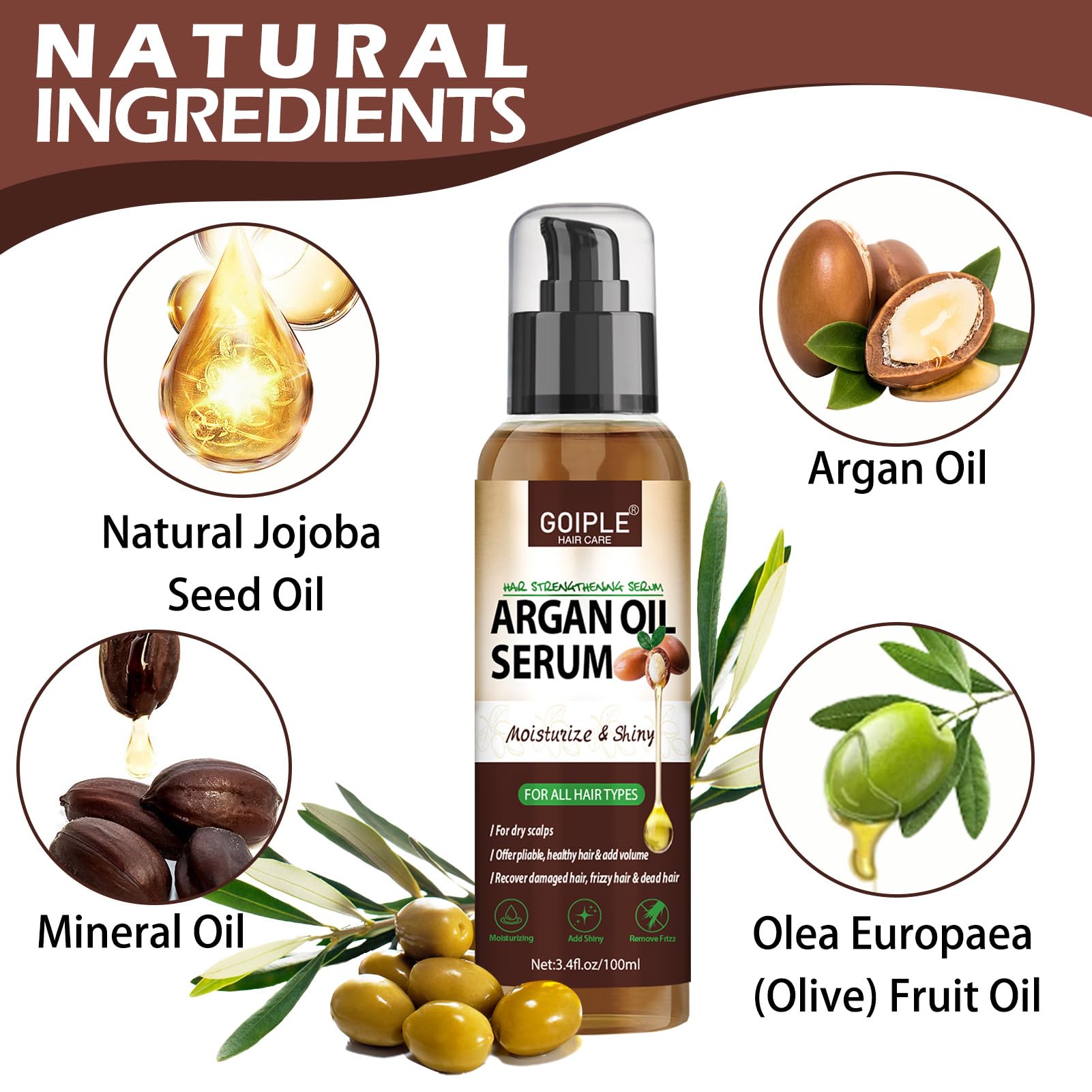 WOZUTUNT Argan Protein Hair Oil Serum texture closeup shows a silky, lightweight touch for quick use.