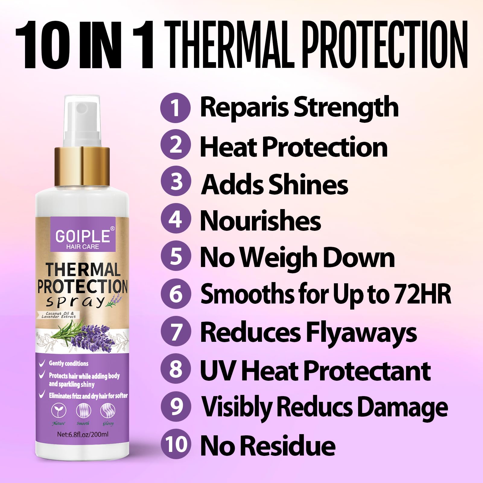 WOZUTUNT heat protectant spray smooths strands for a sleek finish.