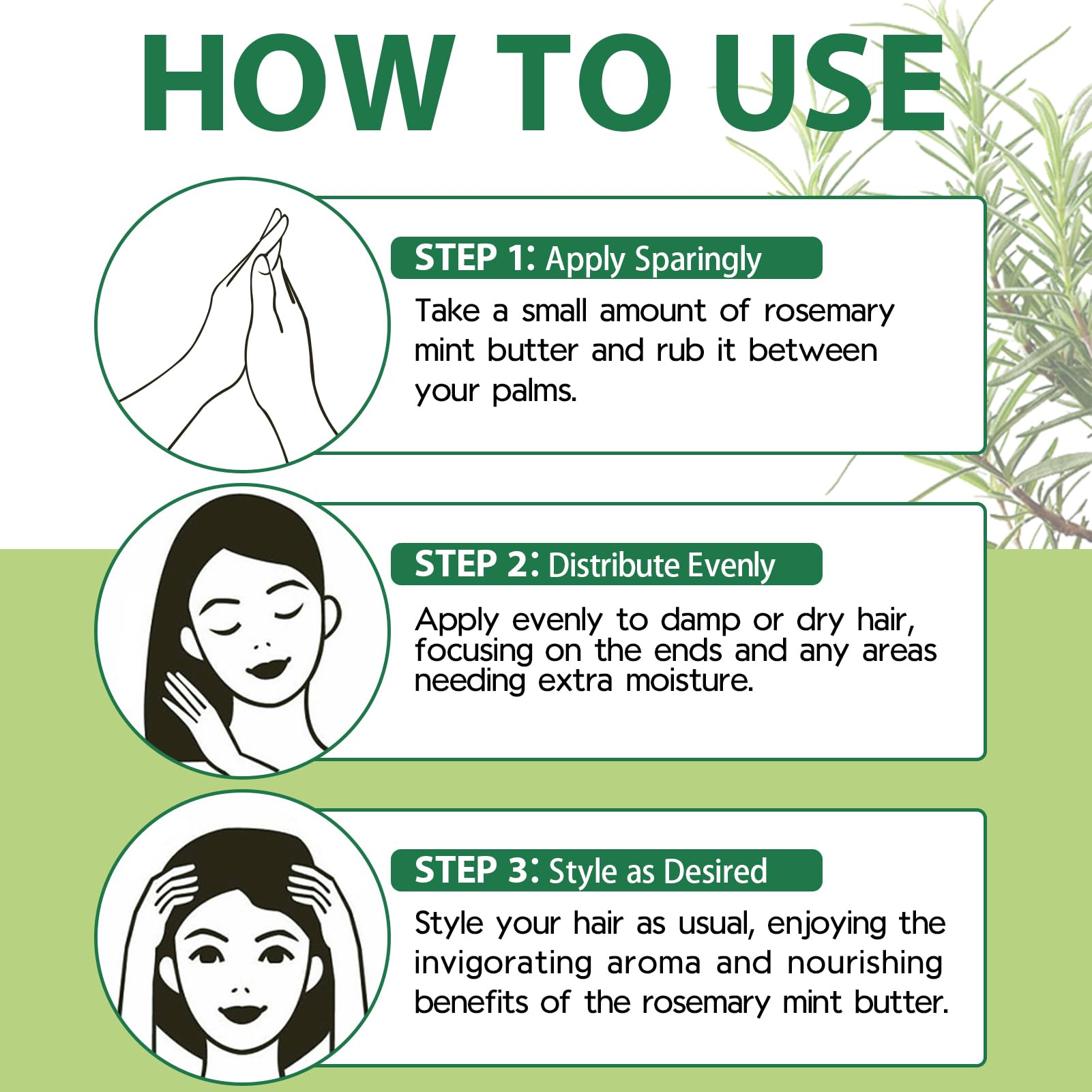 WOZUTUNT Rosemary Mint Butter application demonstrates easy distribution on damp hair