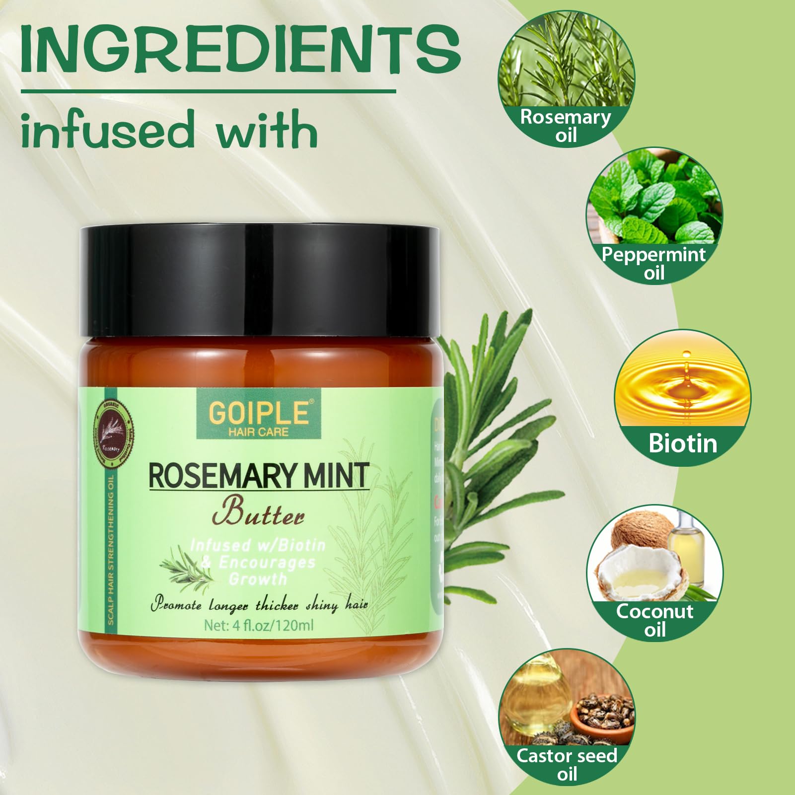 WOZUTUNT Rosemary Mint Butter open jar shows creamy texture for deep conditioning