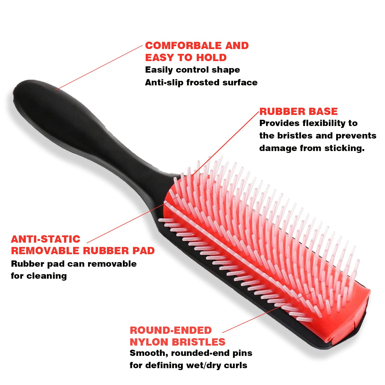 WOZUTUNT Row brush attached to hair helps detangle and shape curls.