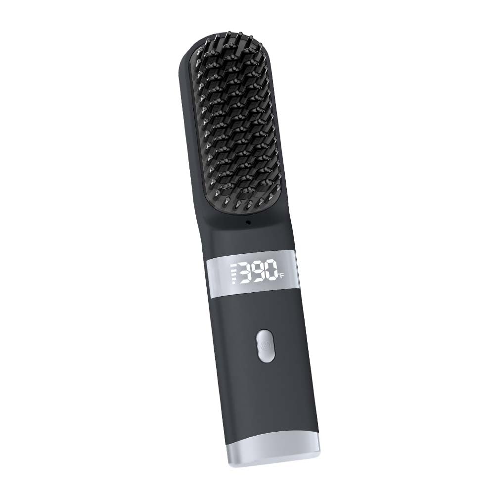WPHIIHC cordless hair straightener brush with LCD display for quick on-the-go styling.