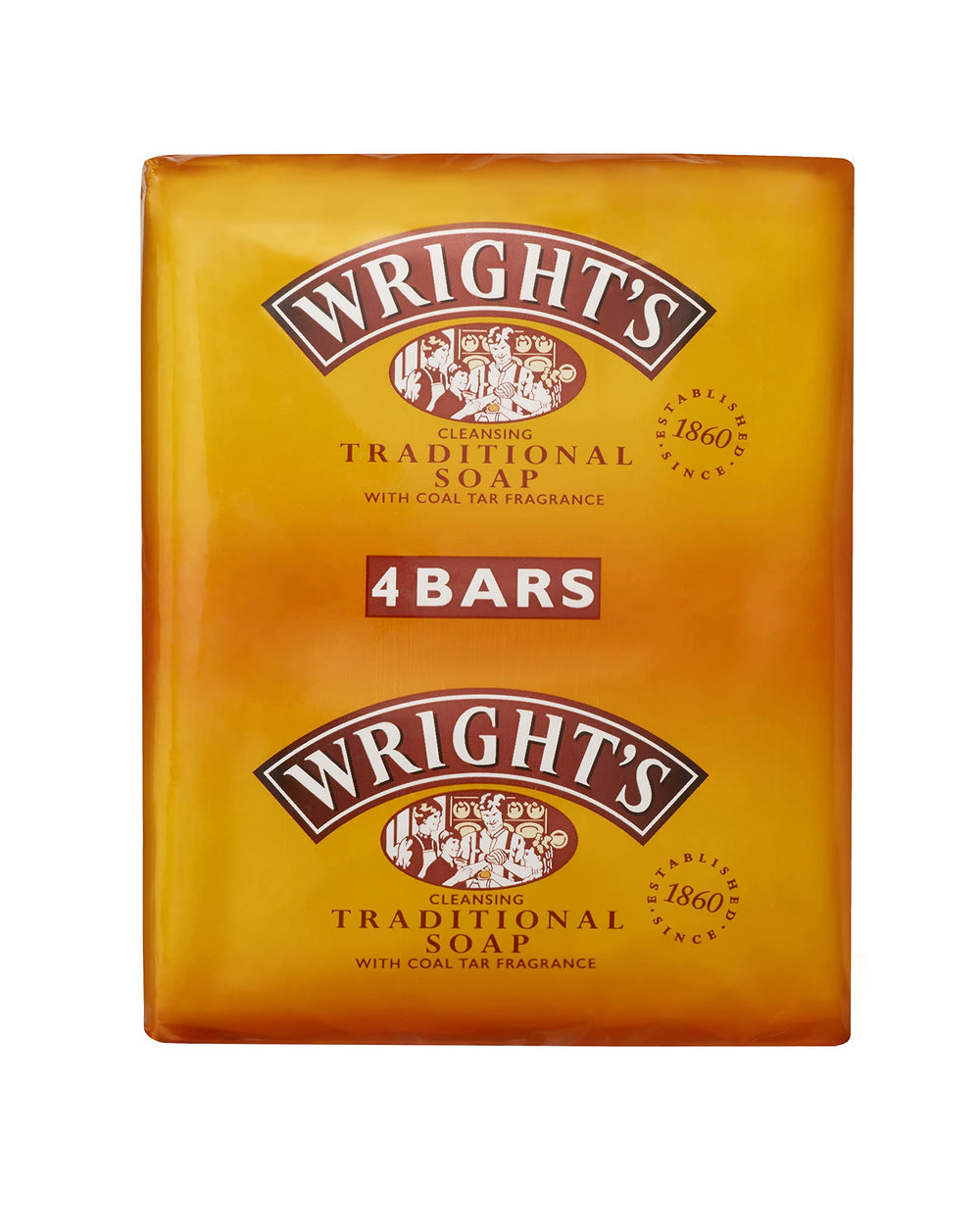 Wright's Coal Tar Soap 4-pack on bathroom shelf for daily cleansing