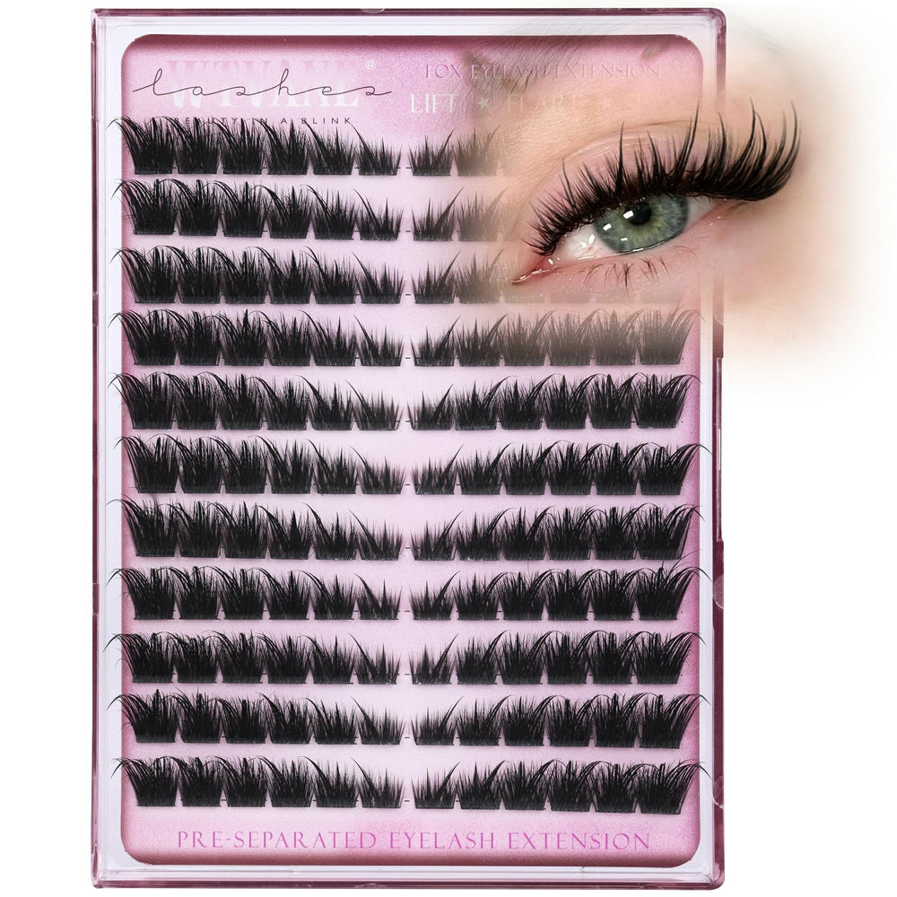 Wtvane Fox Eye lash clusters with spikes add dramatic, eye-brightening definition.