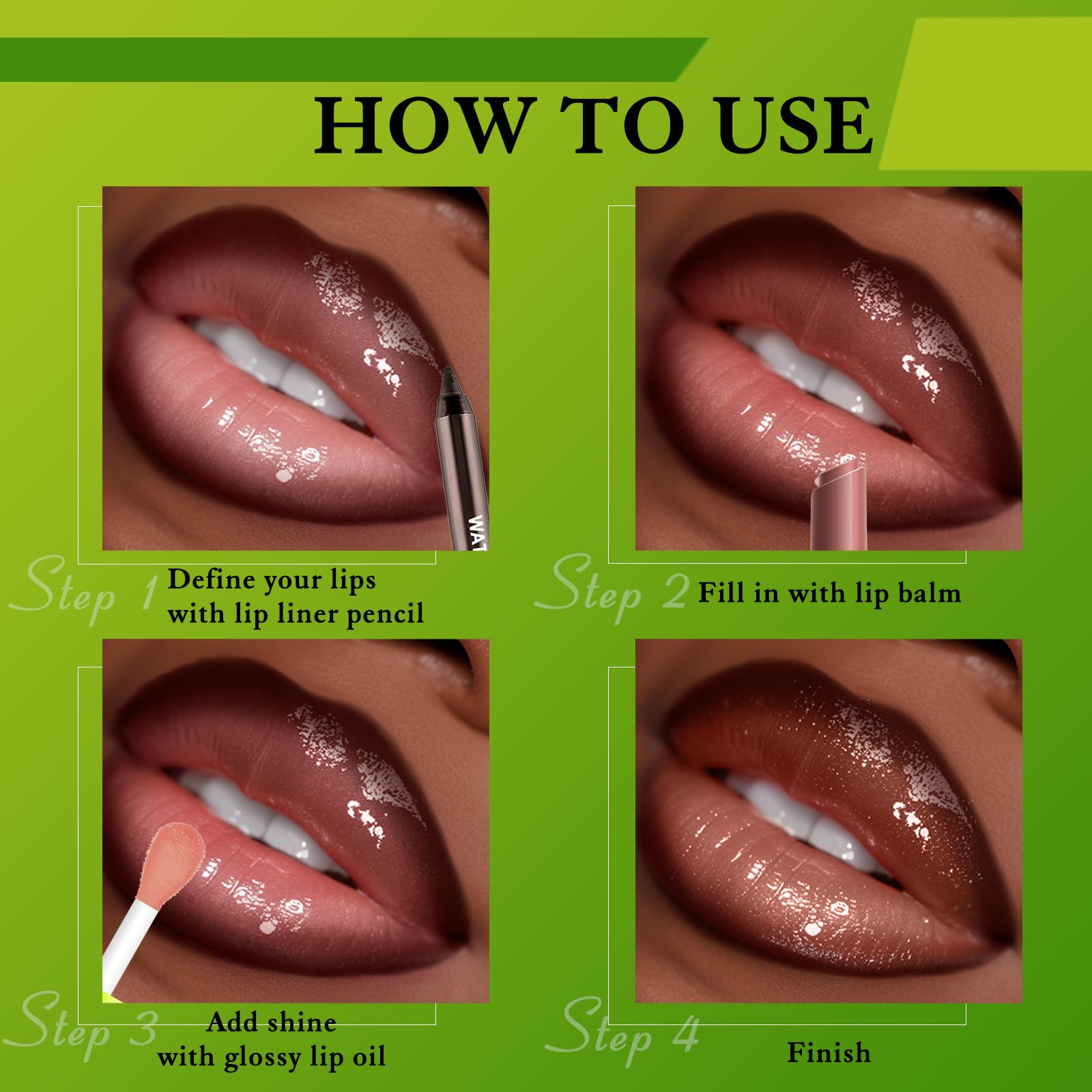 Wugbc dark brown liner applied to shape the lips.