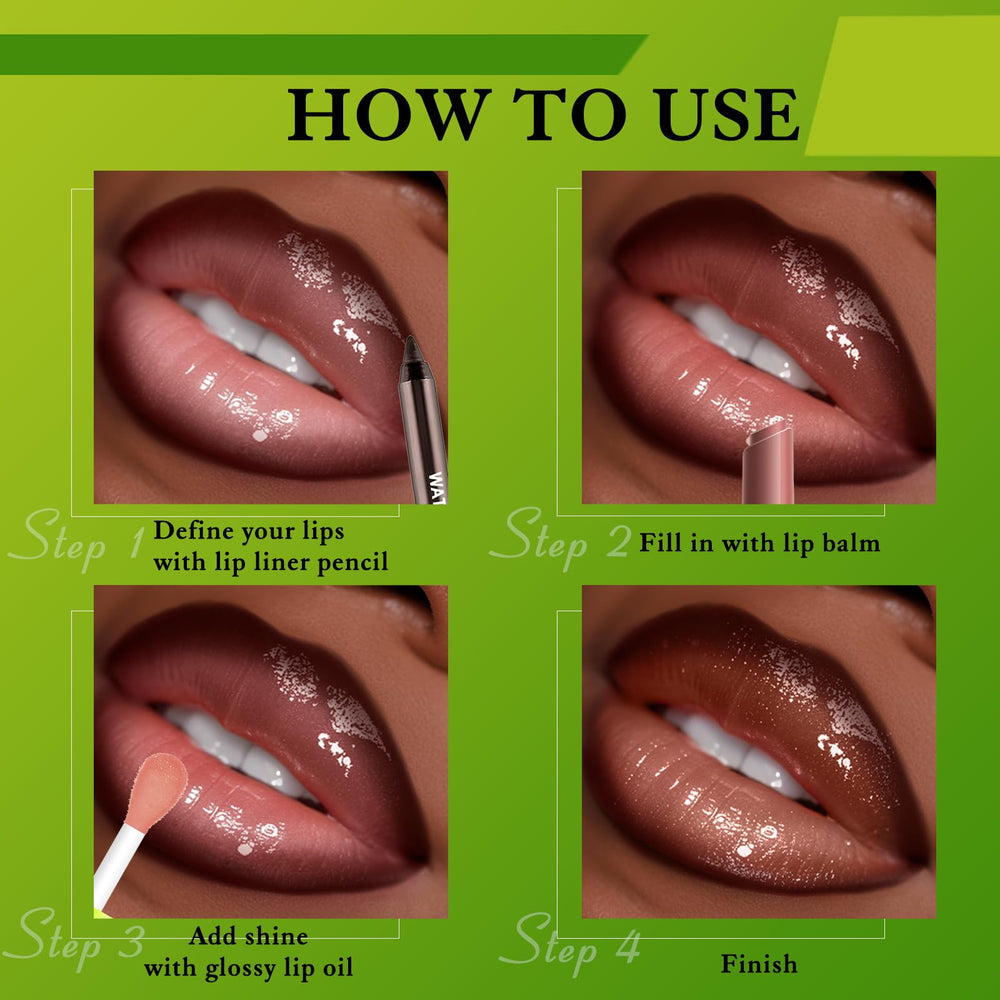 Wugbc dark brown liner applied to shape the lips.