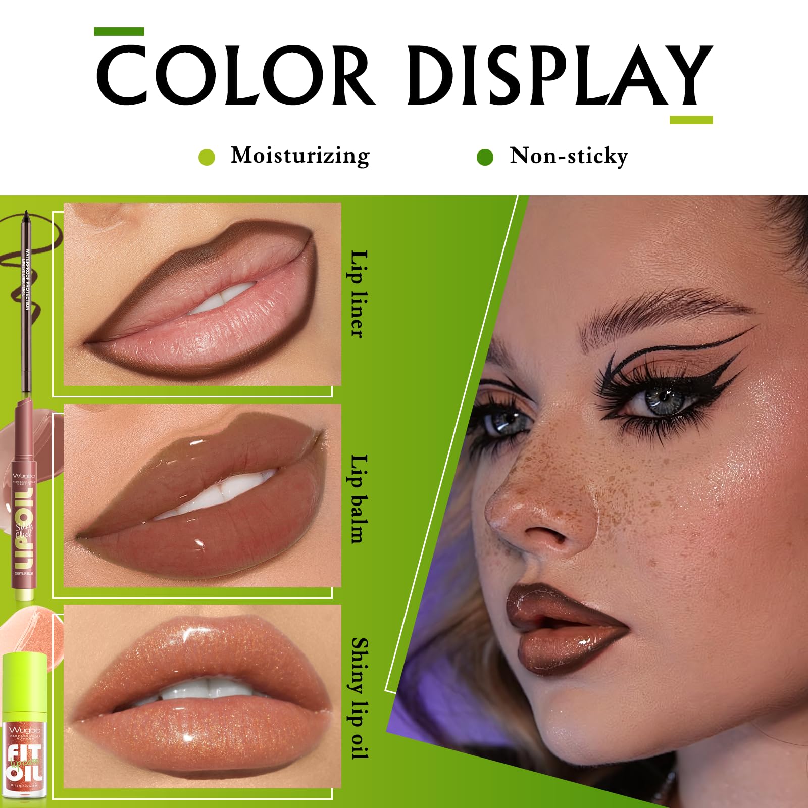 Wugbc lip gloss tint provides glossy shine and moisture.
