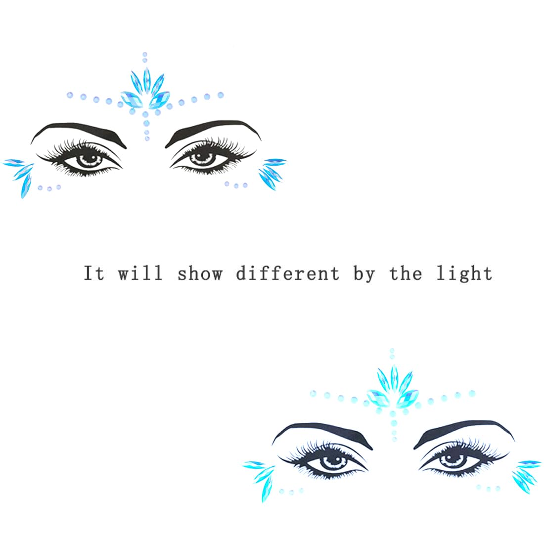 WUIOS Mermaid face gems blue face-design adds glittering accents to creative looks