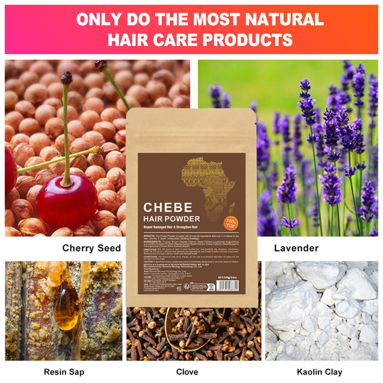 Wuliao Chebe Powder texture detail highlights fine, smooth powder.