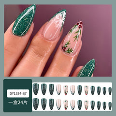 WULIUFLY medium French tip snowflake designs for elegant holiday nails