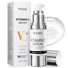 WXMX Super C Serum bottle with pump showing hydrating formula and ease of use