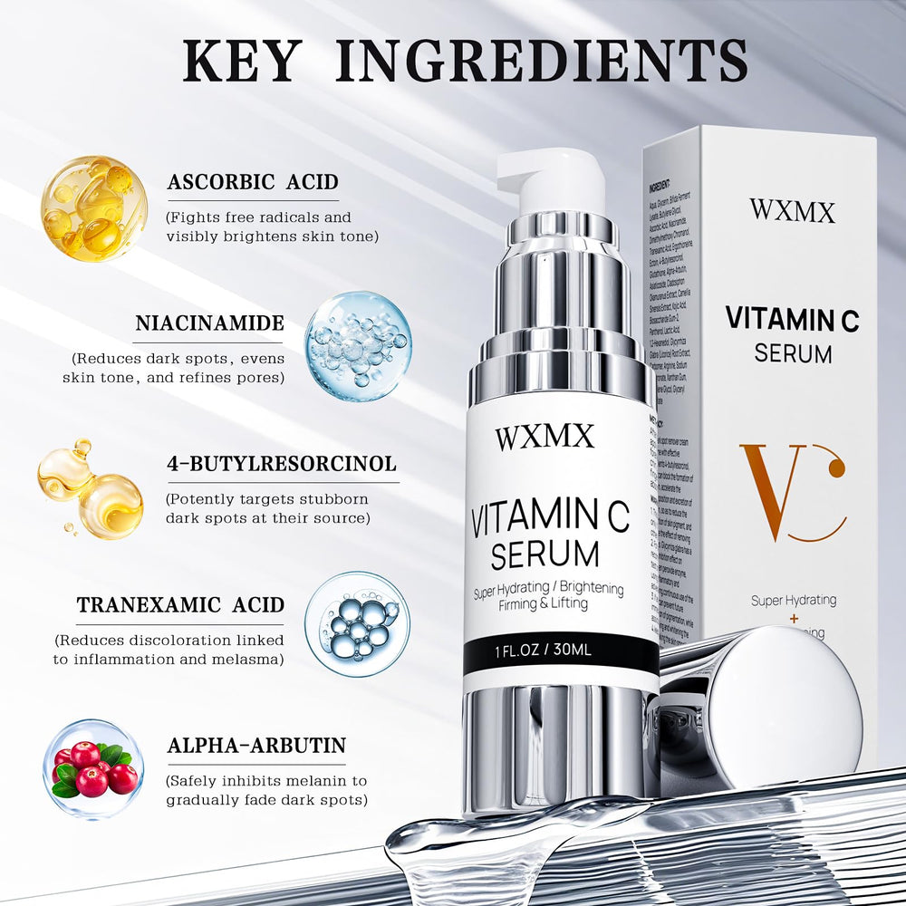 Close-up texture of WXMX Super C Serum highlighting rich, nourishing consistency