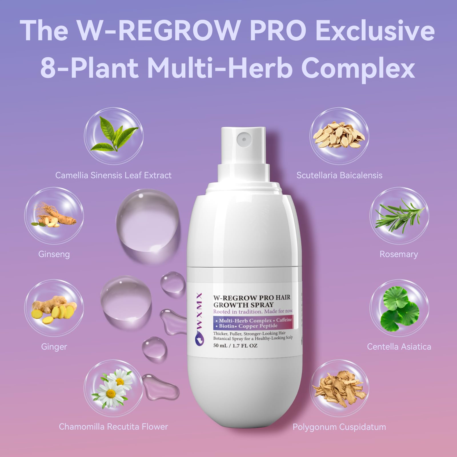 WXMX W-Regrow Pro ingredient biotin closeup emphasizing scalp nourishment