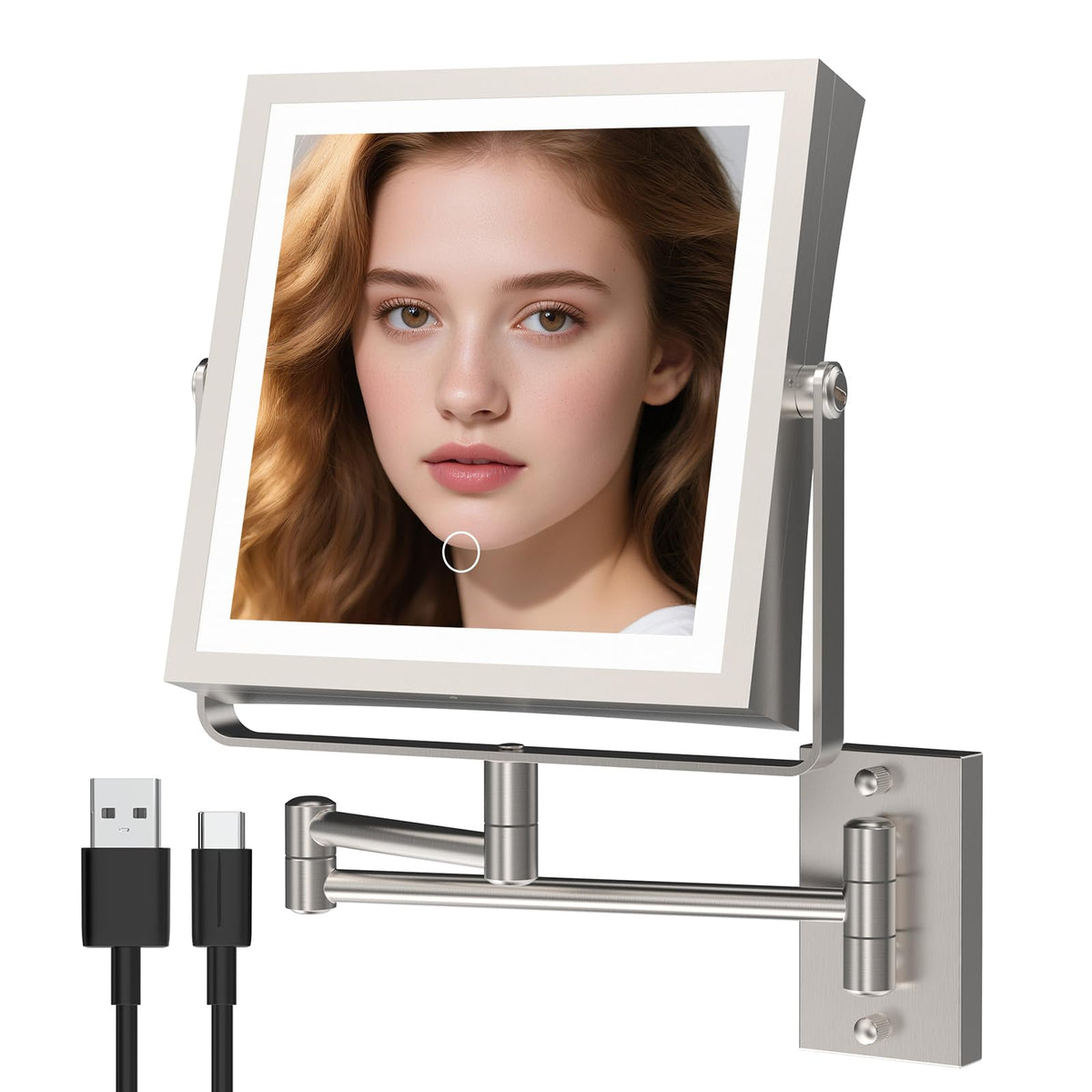 WZRUA wall-mounted makeup mirror with lights and built-in 4000mAh battery for cordless use