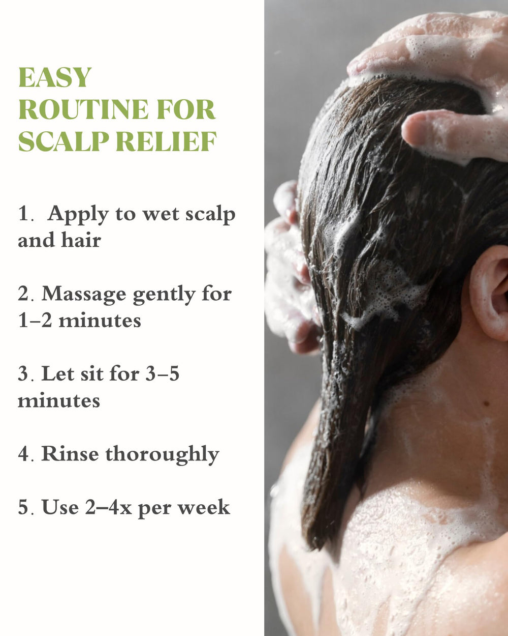 X20Hair psoriasis shampoo scalp-application demonstrates easy daily cleansing and moisture