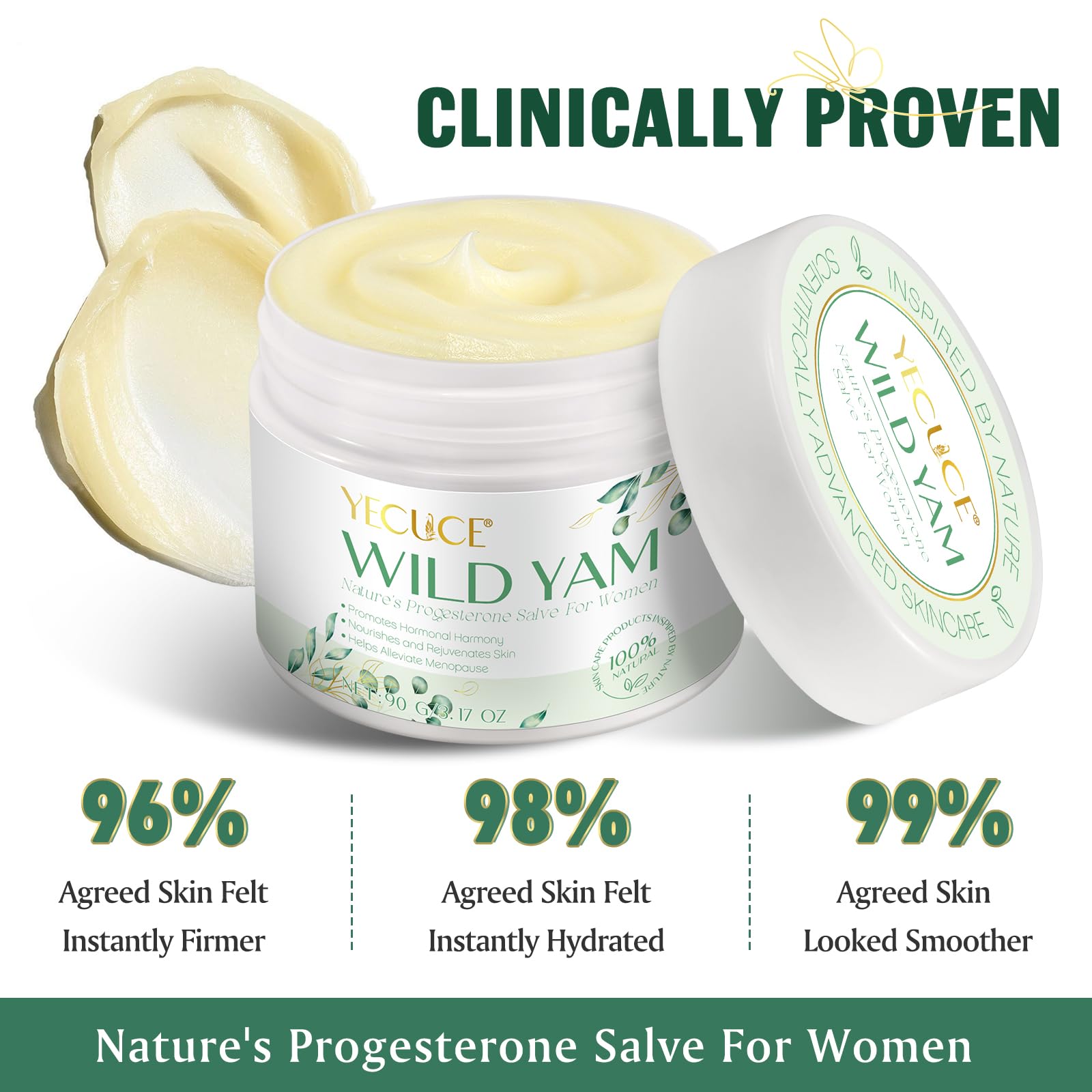 Xaarty Wild Yam Cream ingredients panel emphasizes wild yam and vitamin E benefits.
