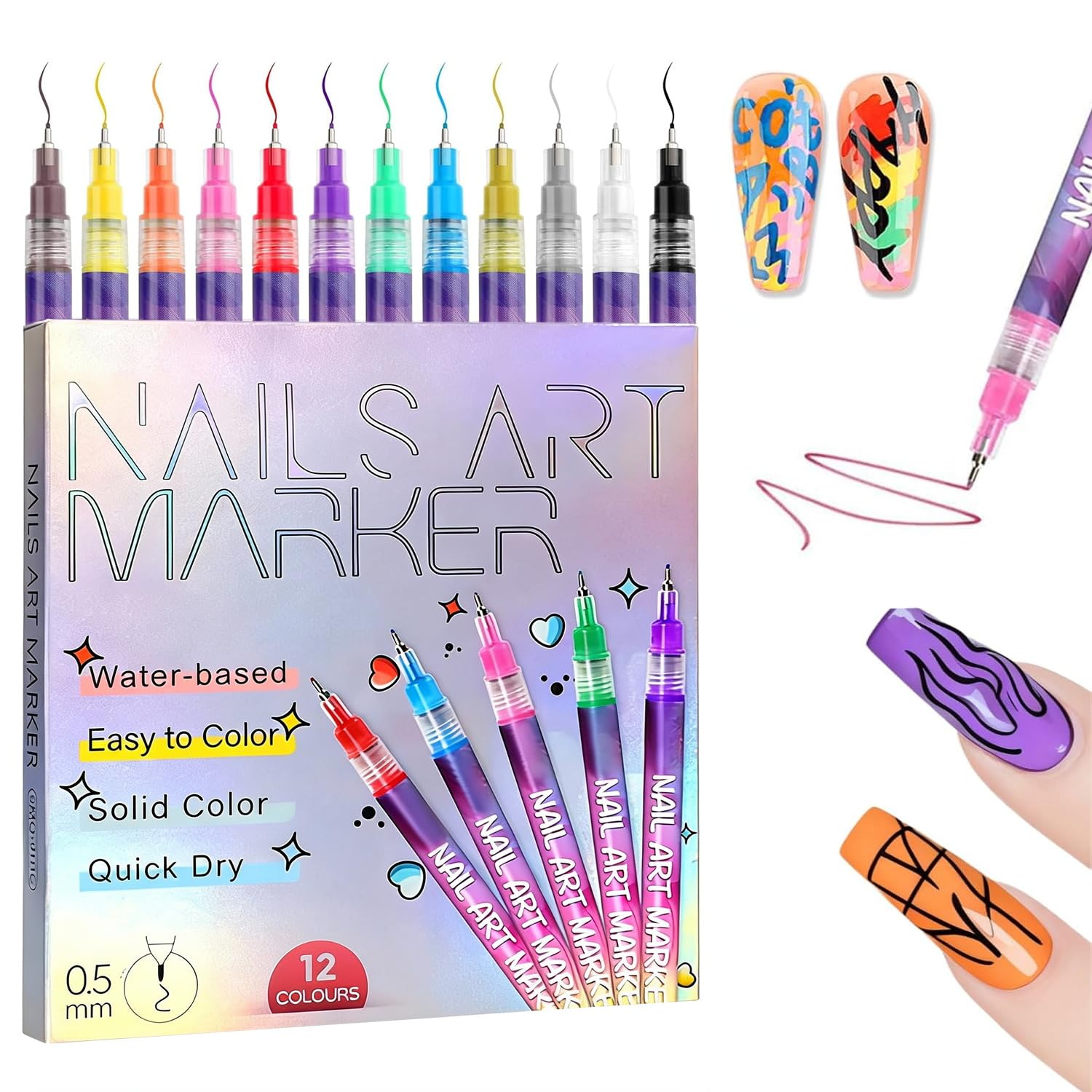 XBLZL Nail Art Pens 12-color set enables bold DIY nail designs at home.