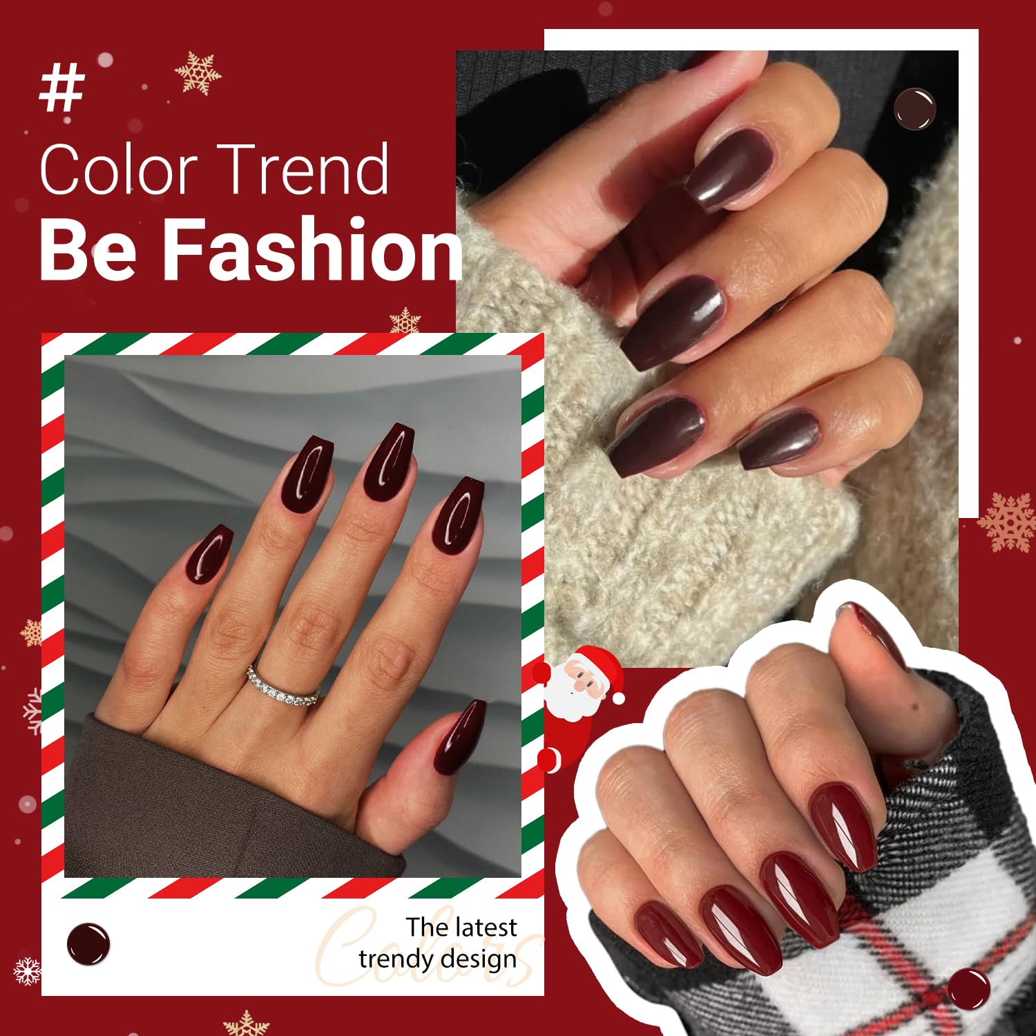 XCREANDO Burgundy Red Short Coffin Nails designed for daily wear and activities