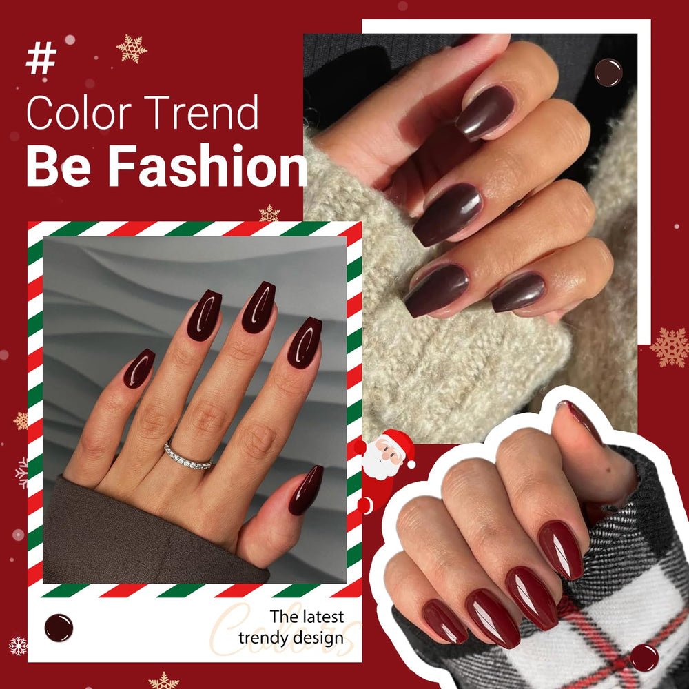 XCREANDO Burgundy Red Short Coffin Nails designed for daily wear and activities