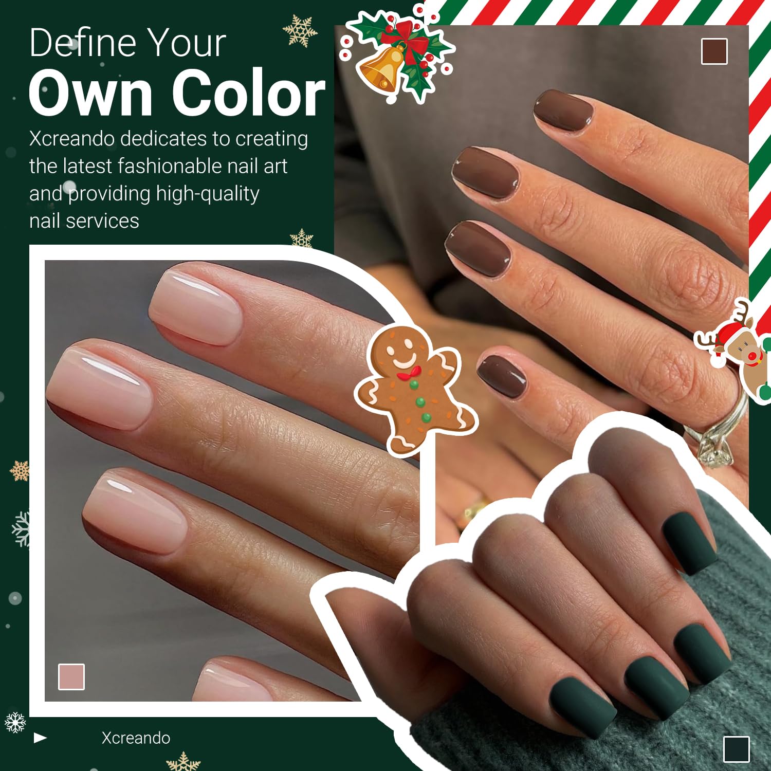 XCREANDO Matte Emerald Green press-on nails with glue for easy DIY application