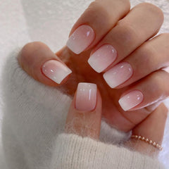 XCREANDO Ombre Pink press-on nails in short square shape for quick at-home glam.