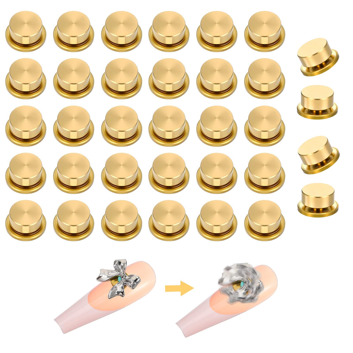 Xelsluthe gold rotating nail charms for vibrant nail art designs.