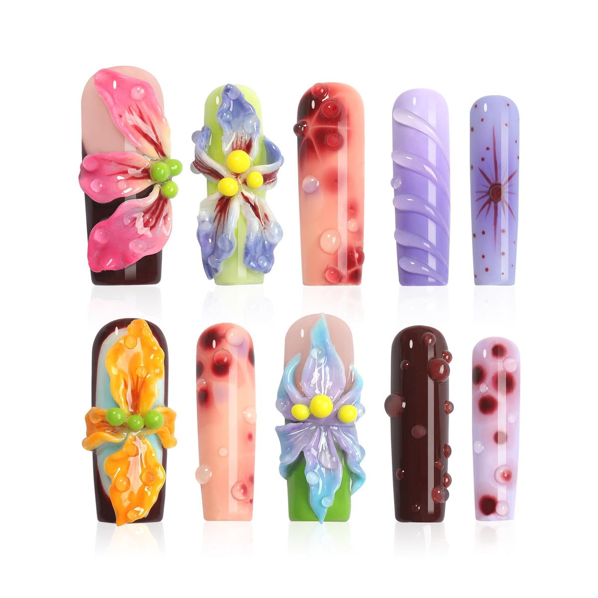 XGV handmade acrylic nails in long square shape with French tip for at-home elegance