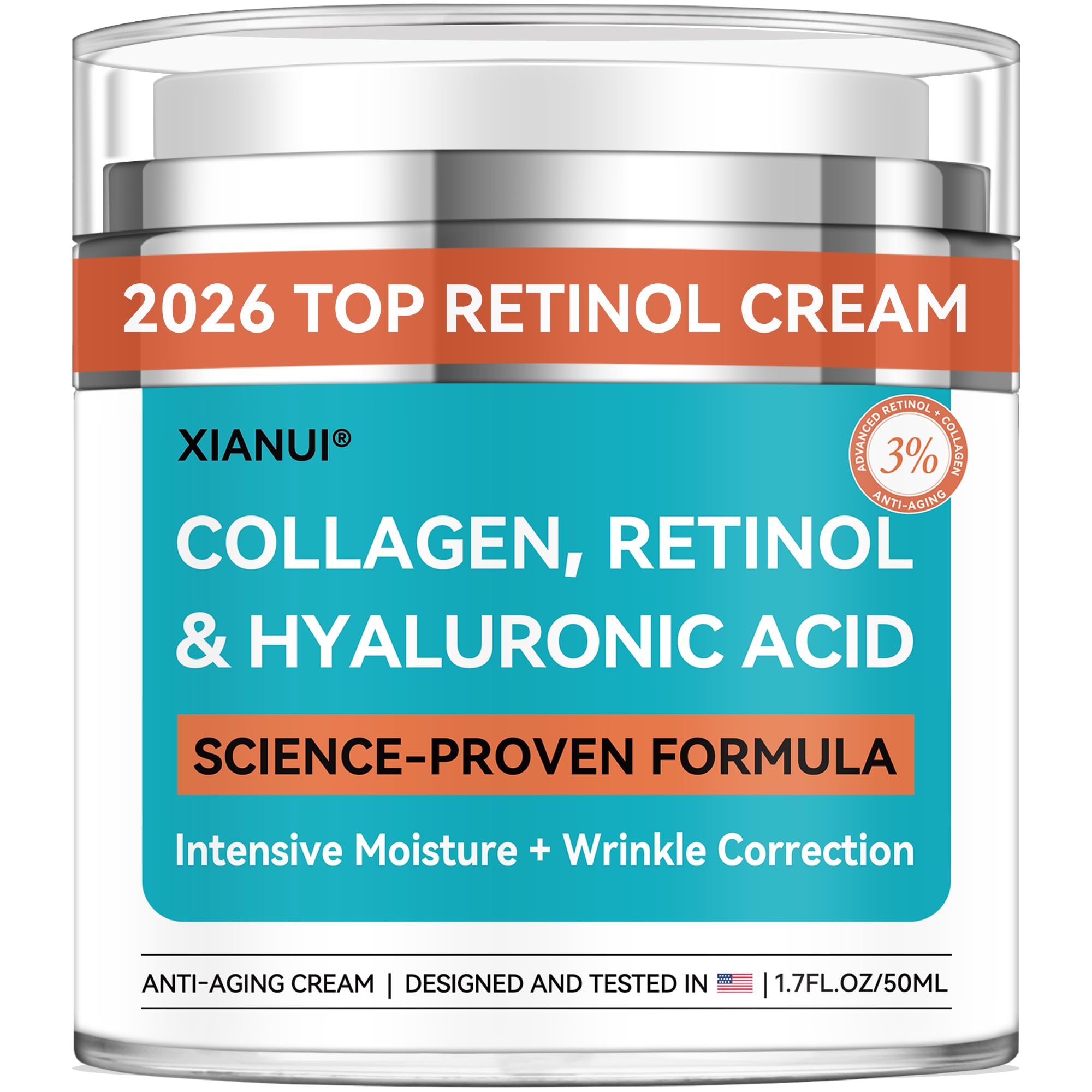 XIANUI Retinol Face Cream bottle with pump for daily hydration and anti-aging support.