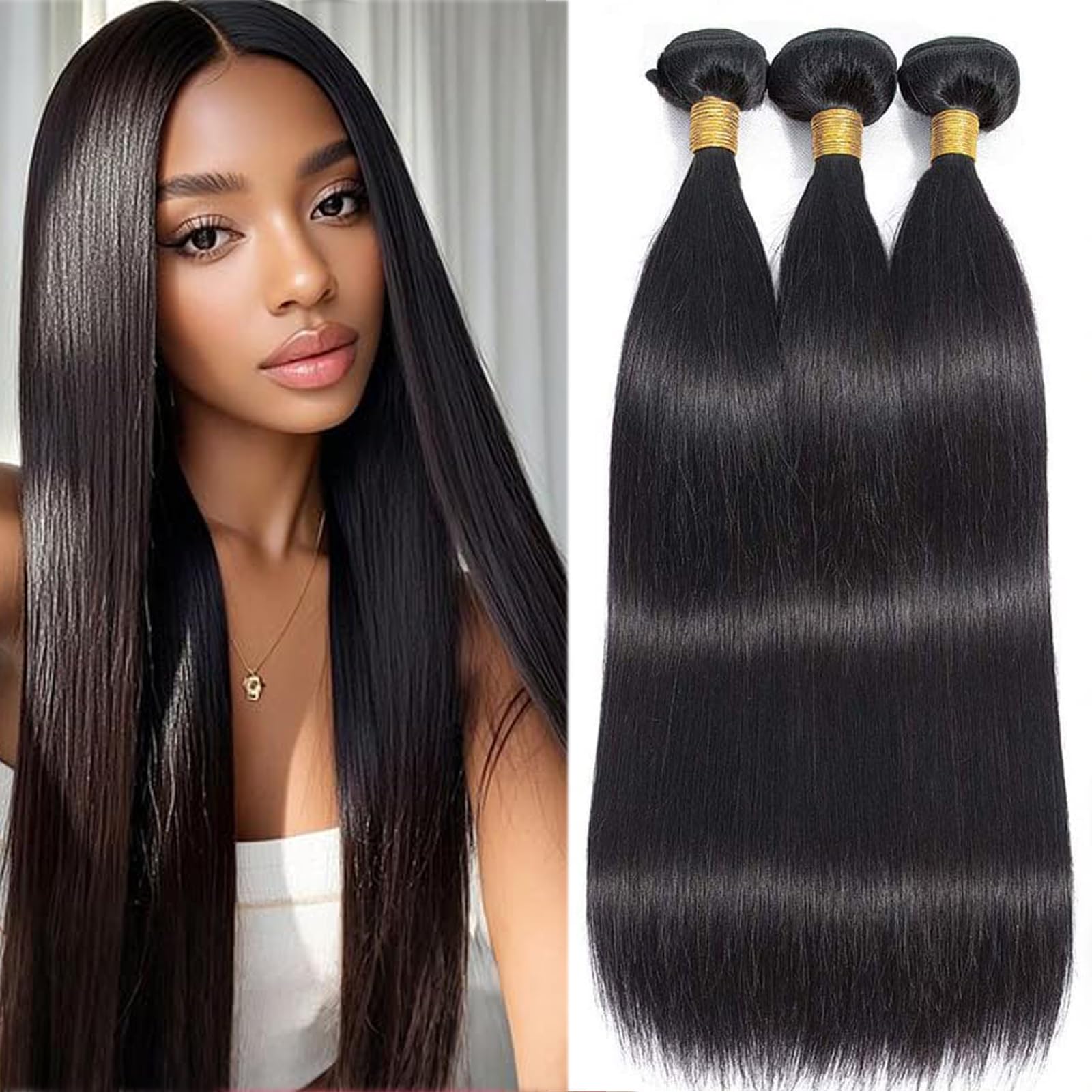 XIANYUN straight hair bundles 18-inch display showing natural fullness