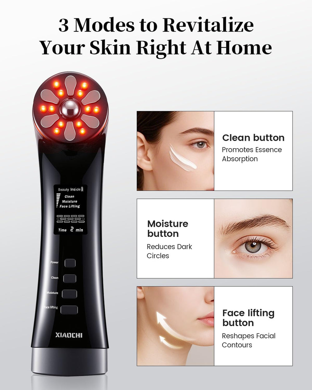 XIAOCHI tightening mode improves firmness along the jawline.