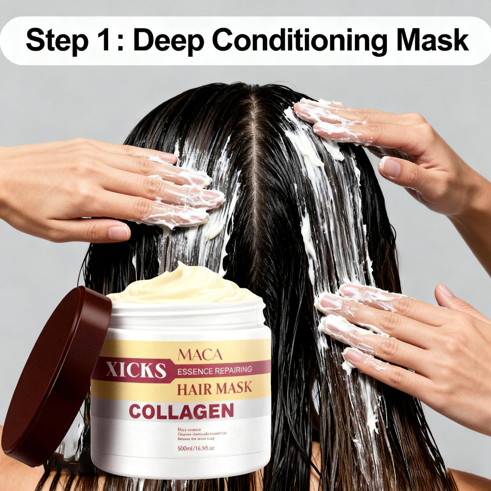 Xicks Maca Collagen Hair Mask application routine for conditioning