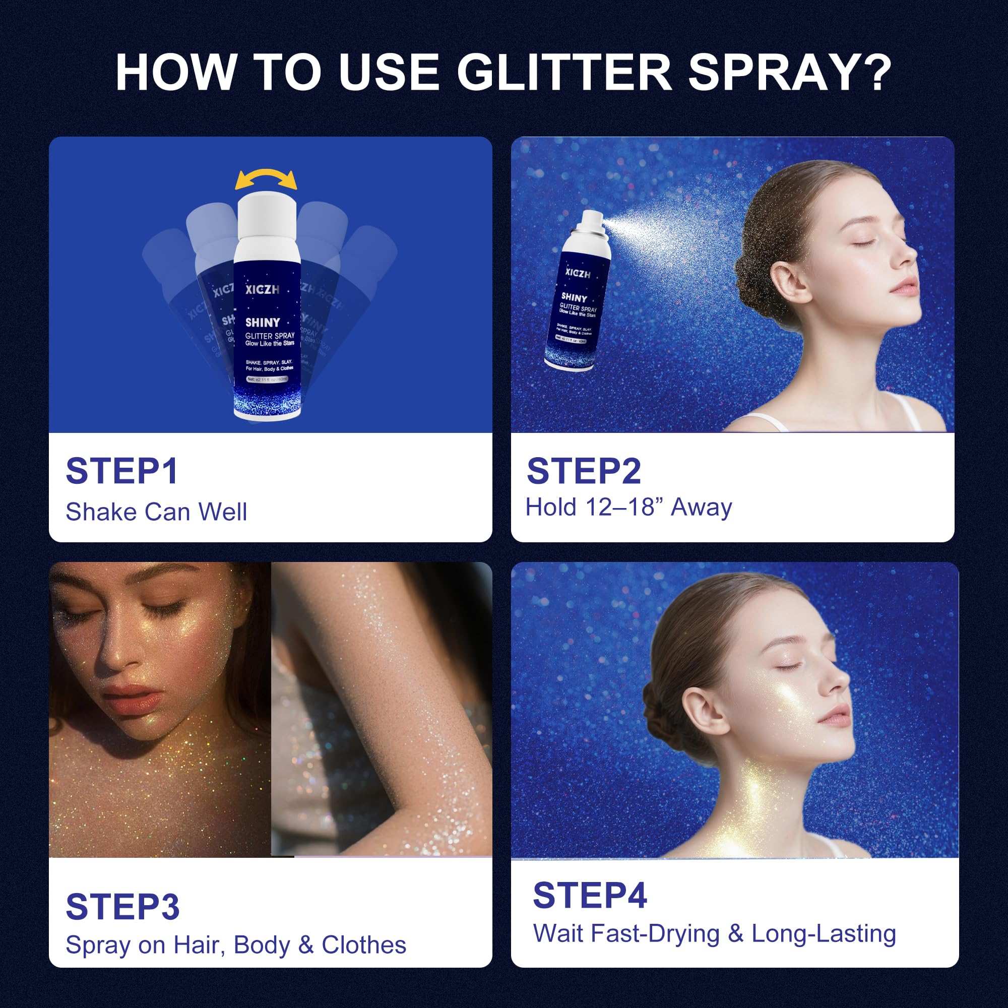 XICZH Glitter Spray dries quickly for long-lasting shine