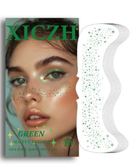 XICZH green face glitter tattoos add radiant sparkle for festivals