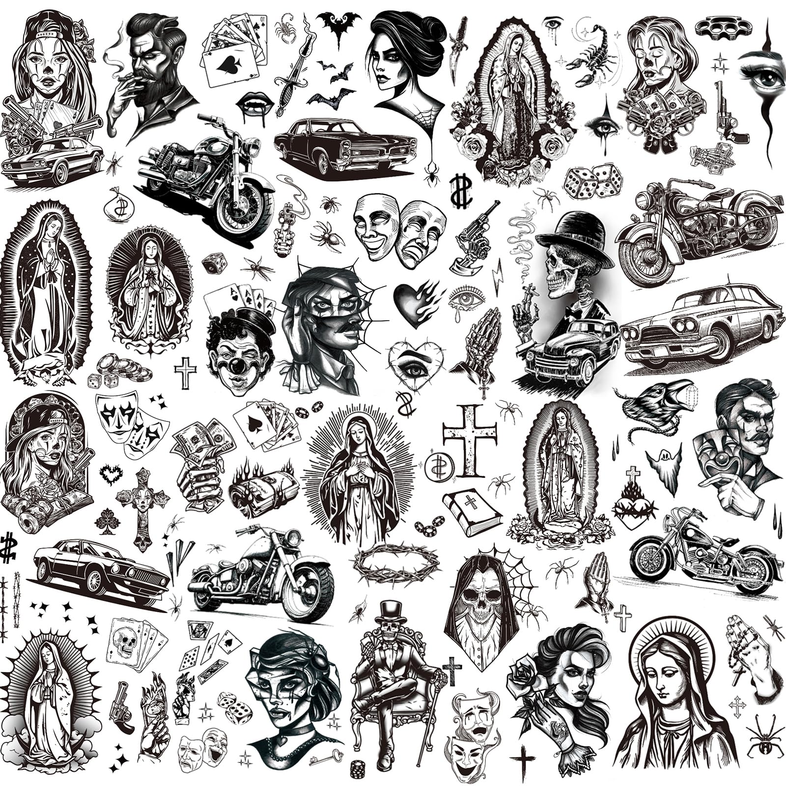 XIYOKA 12-sheets chicano tattoos for bold Halloween looks