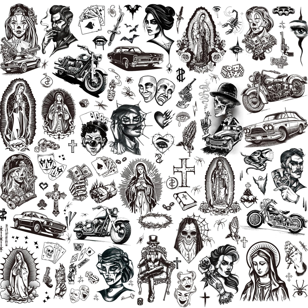 XIYOKA 12-sheets chicano tattoos for bold Halloween looks