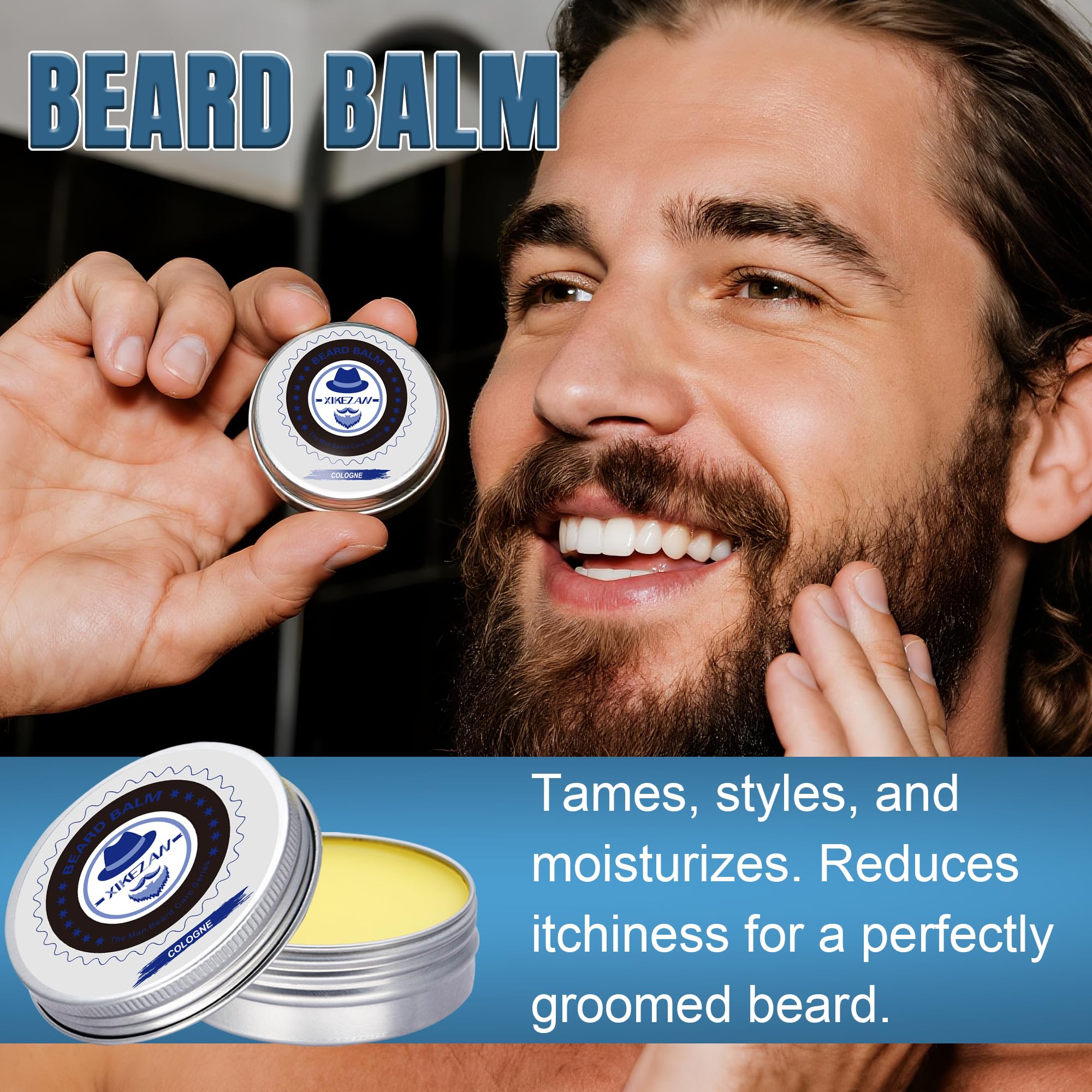 XIKEZAN beard brush close-up highlighting detangling and even product distribution.