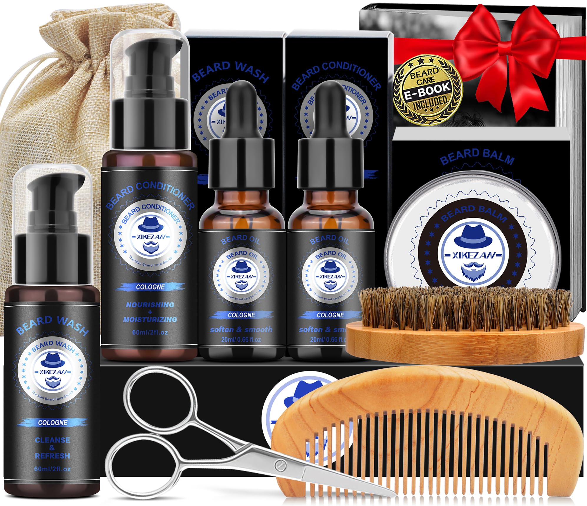 XIKEZAN beard grooming kit box showing all-in-one set for at-home grooming and styling.