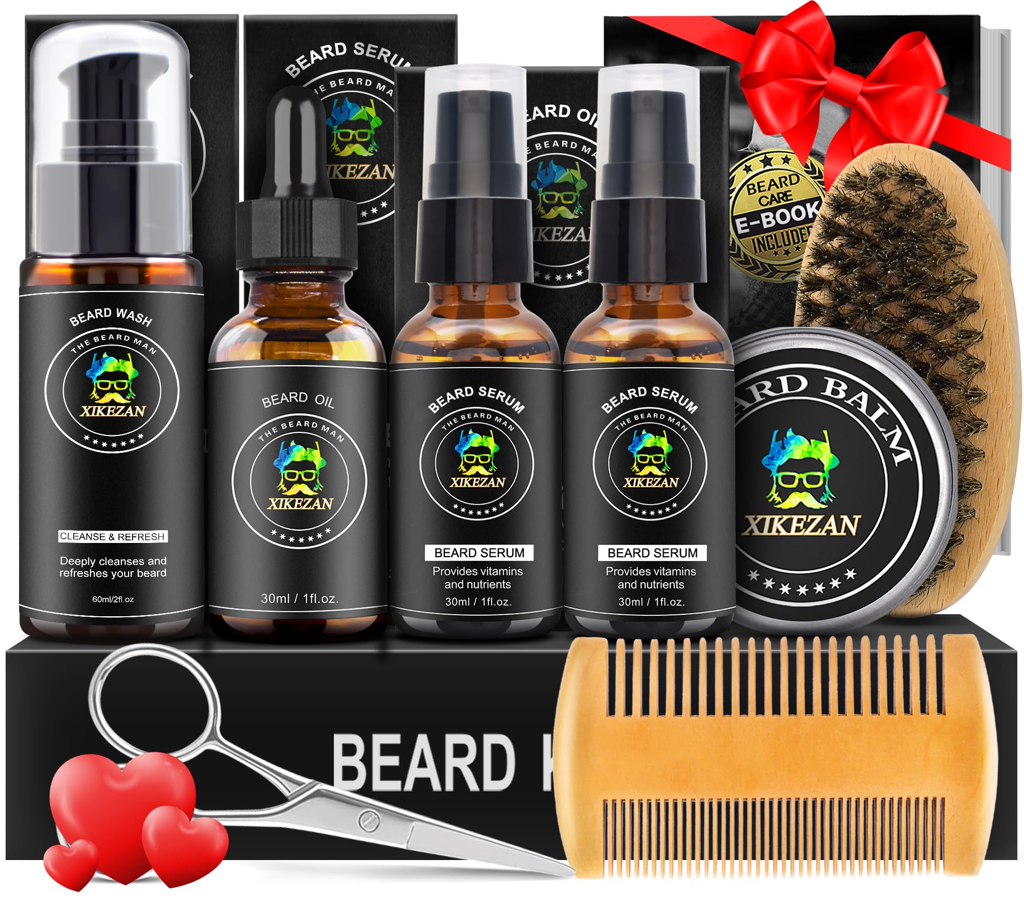 XIKEZAN beard kit with two-pack serum for nourishing beard conditioning.