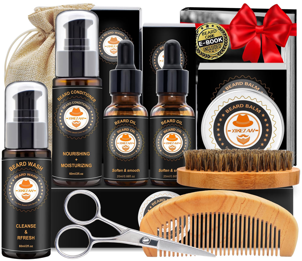 XIKEZAN beard wash bottle demonstrates a hydrating cleanse for beard and skin.