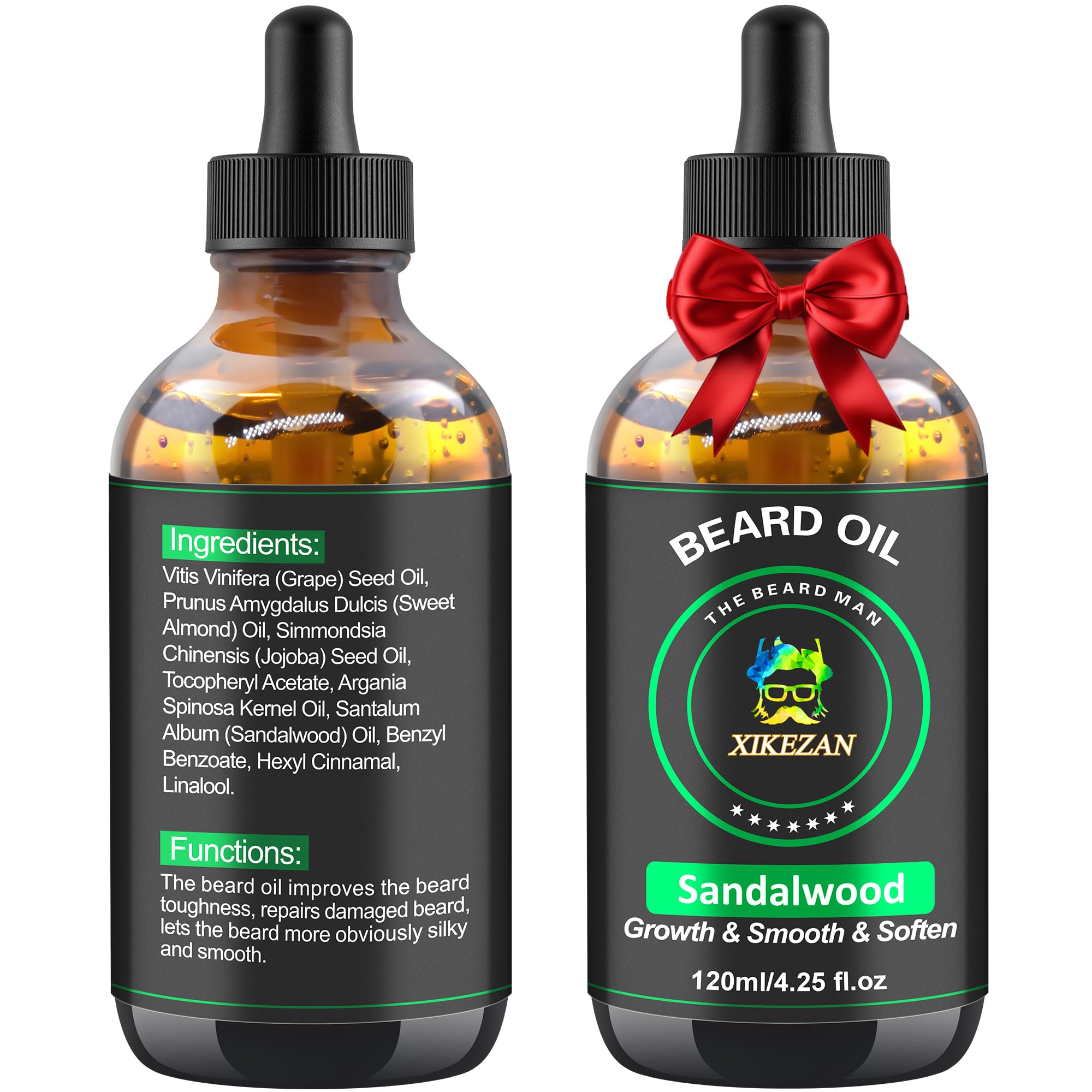 XIKEZAN sandalwood beard oil bottle ready to soften facial hair.