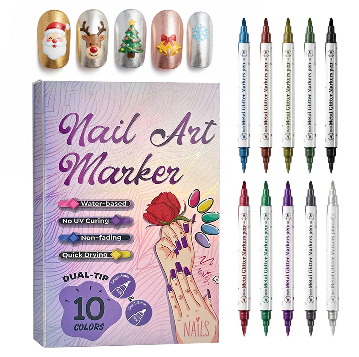 XILRVON dual-tip nail art pen with soft tip for smooth fills