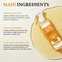 XILRVON Kojic Turmeric Spray mist application demonstrates even coverage on the body.