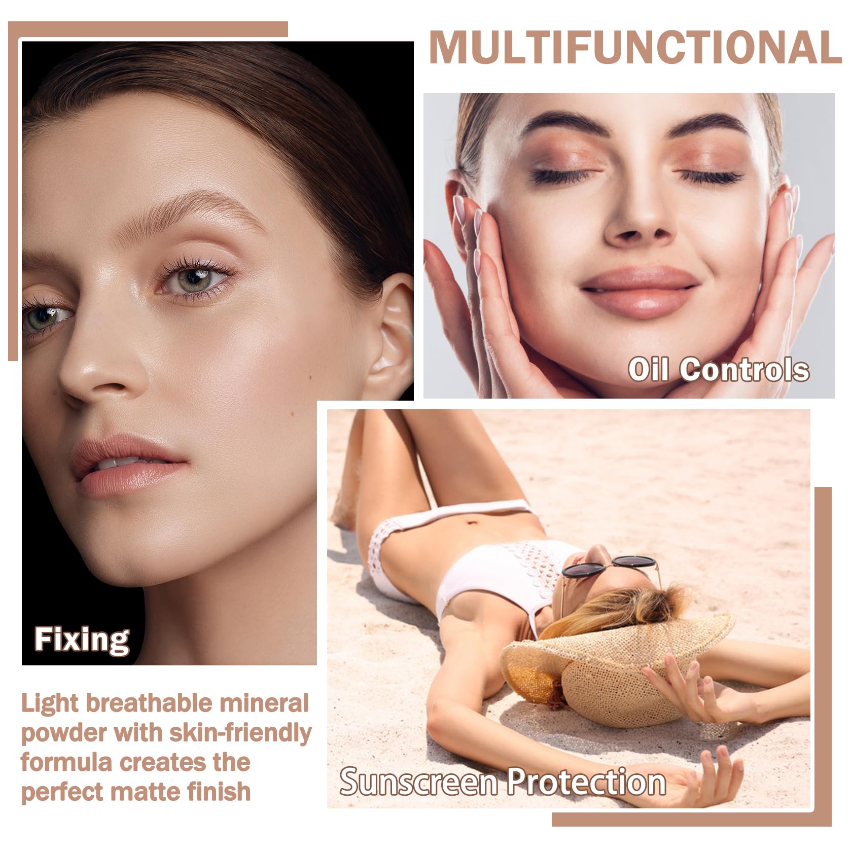 XINGXYUEL mineral sunscreen powder compact case highlights travel-friendly portability.