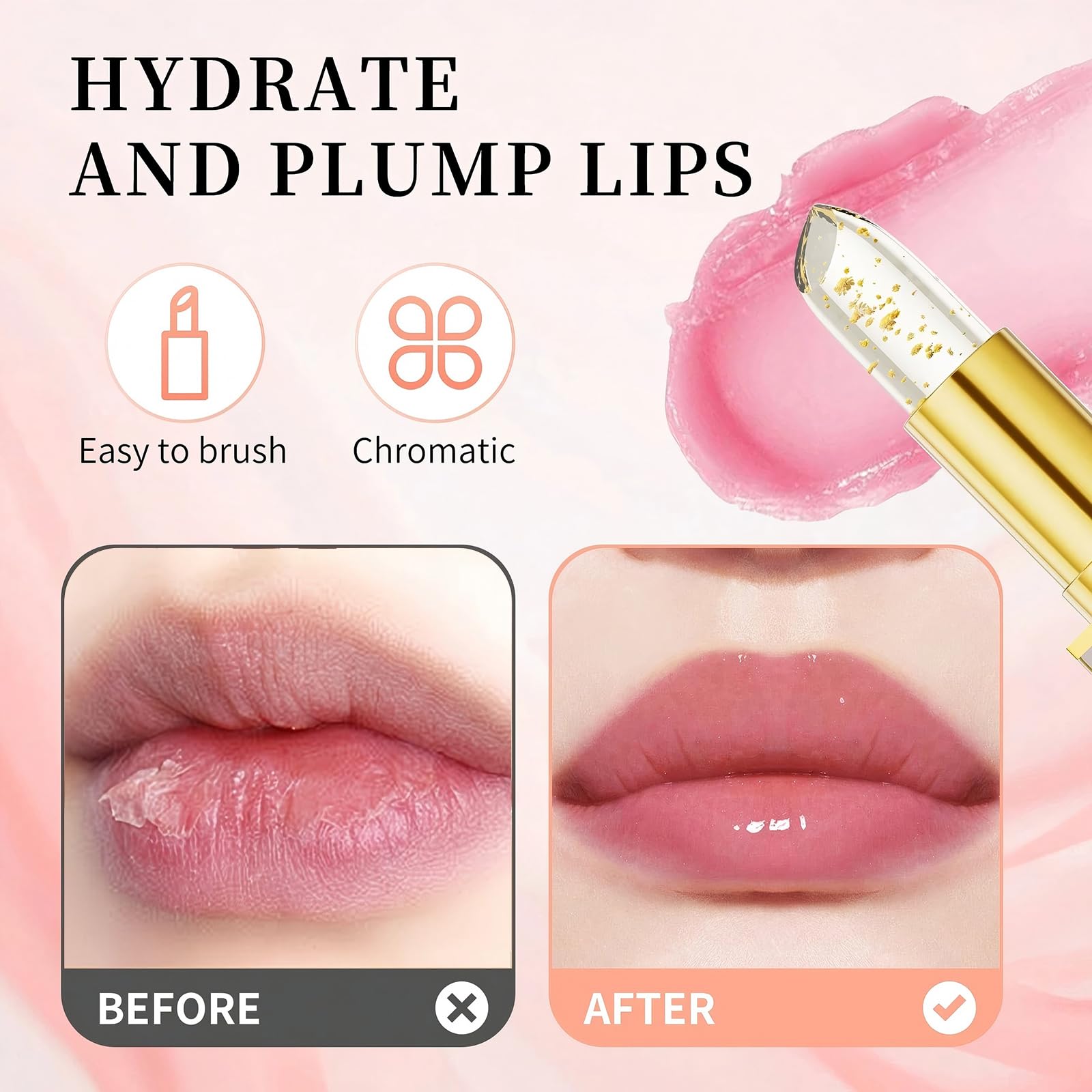 Xiuxixu gold foil lip balm tube provides hydrating, luminous finish.